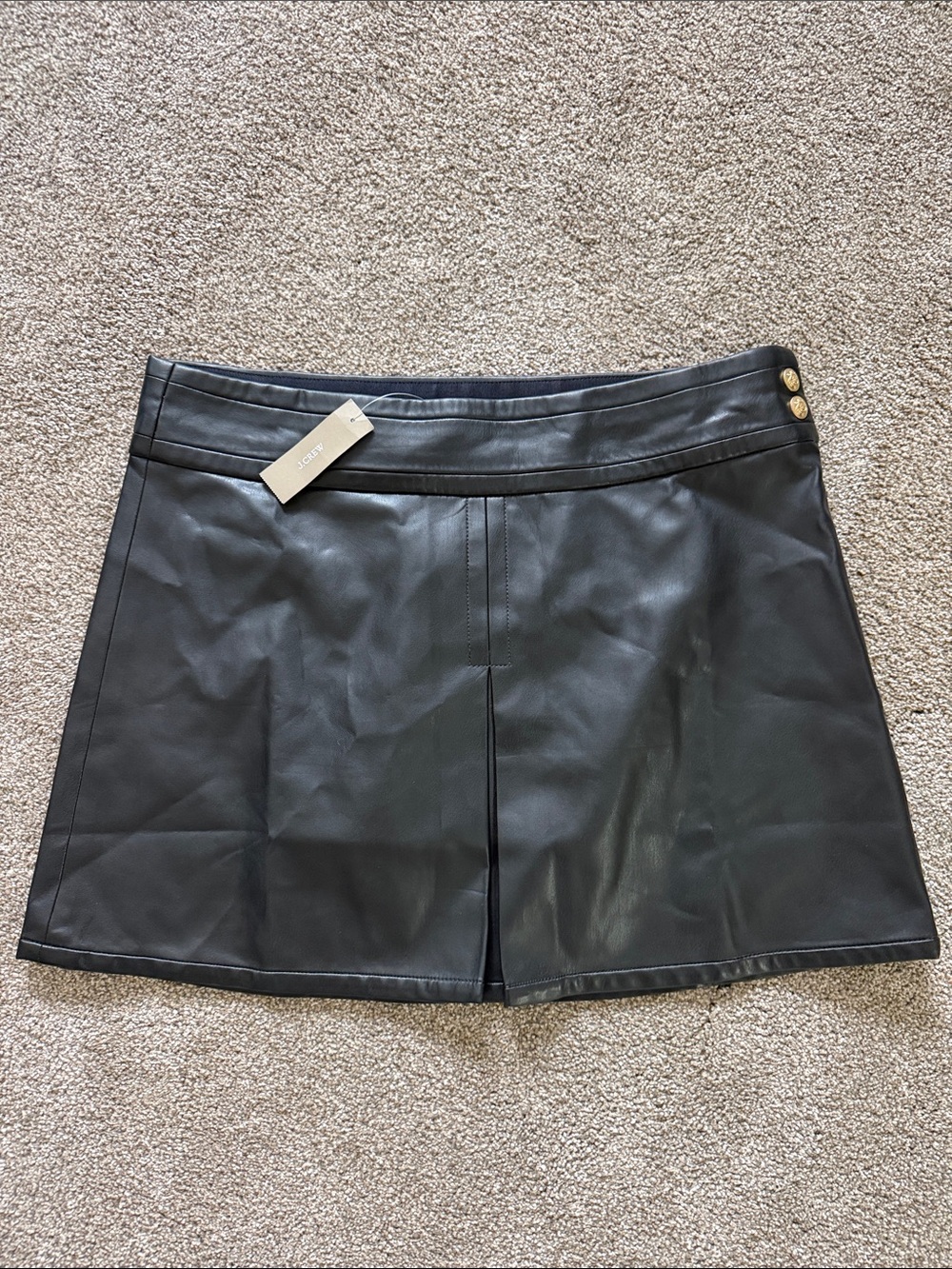 J. Crew Black Faux Leather Mini Skirt with Gold Buttons